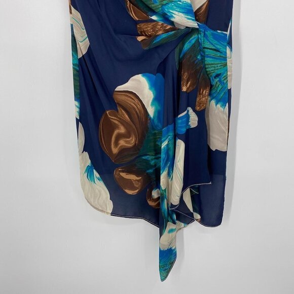 Anthropologie Blue Floral 10% Silk Magnifield Corolla Asymmetrical Hem Size 0 - Picture 4 of 11